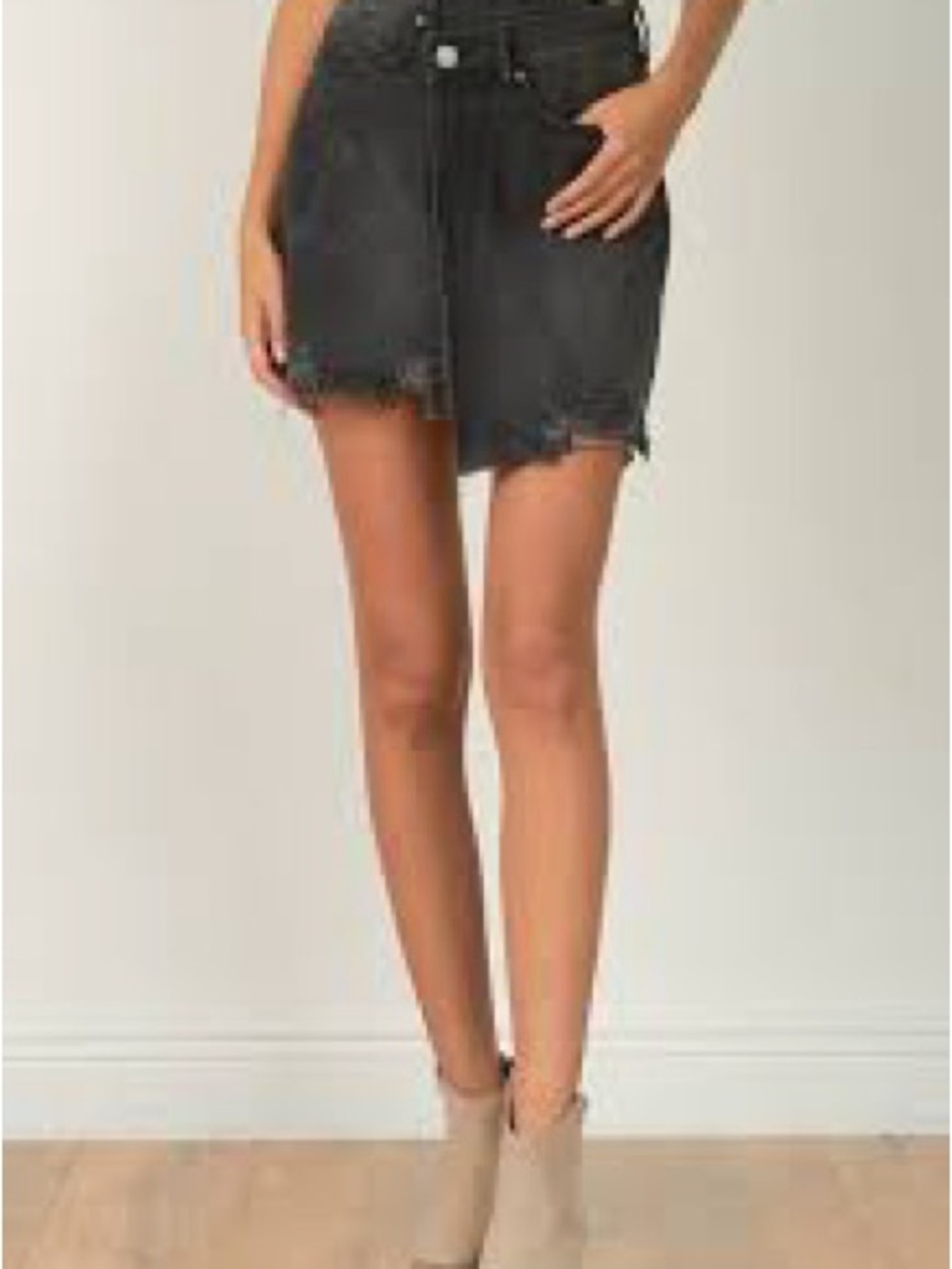 Elan Black Distressed Denim Mini Skirt